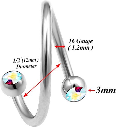 4pcs 16g 12mm Spiral Barbell Pinna Cartilage Helix Crystal Rim Navel Belly Eyebrow Ear lobe Lip Hoop Tragus Pick Color in Kuwait