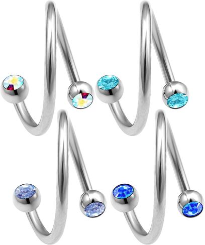 4pcs 16g 12mm Spiral Barbell Pinna Cartilage Helix Crystal Rim Navel Belly Eyebrow Ear lobe Lip Hoop Tragus Pick Color in Kuwait