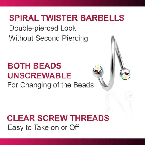4pcs 16g 12mm Spiral Barbell Pinna Cartilage Helix Crystal Rim Navel Belly Eyebrow Ear lobe Lip Hoop Tragus Pick Color in Kuwait