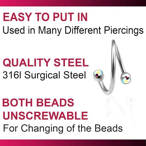 4pcs 16g 12mm Spiral Barbell Pinna Cartilage Helix Crystal Rim Navel Belly Eyebrow Ear lobe Lip Hoop Tragus Pick Color in Kuwait