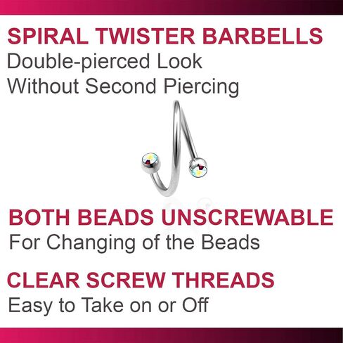 4pcs 16g 12mm Spiral Barbell Pinna Cartilage Helix Crystal Rim Navel Belly Eyebrow Ear lobe Lip Hoop Tragus Pick Color in Kuwait
