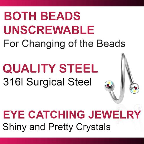 4pcs 16g 12mm Spiral Barbell Pinna Cartilage Helix Crystal Rim Navel Belly Eyebrow Ear lobe Lip Hoop Tragus Pick Color in Kuwait