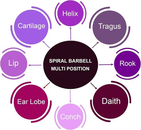 4pcs 16g 12mm Spiral Barbell Pinna Cartilage Helix Crystal Rim Navel Belly Eyebrow Ear lobe Lip Hoop Tragus Pick Color in Kuwait