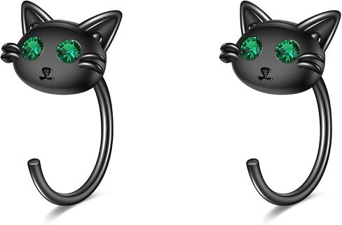 Black Cat Stud Earrings for Women 925 Sterling Silver Cat Earrings for Girls Black Cat Gifts Cat Jewelry Hypoallergenic in Saudi Arabia