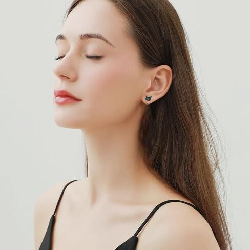 Black Cat Stud Earrings for Women 925 Sterling Silver Cat Earrings for Girls Black Cat Gifts Cat Jewelry Hypoallergenic in Saudi Arabia