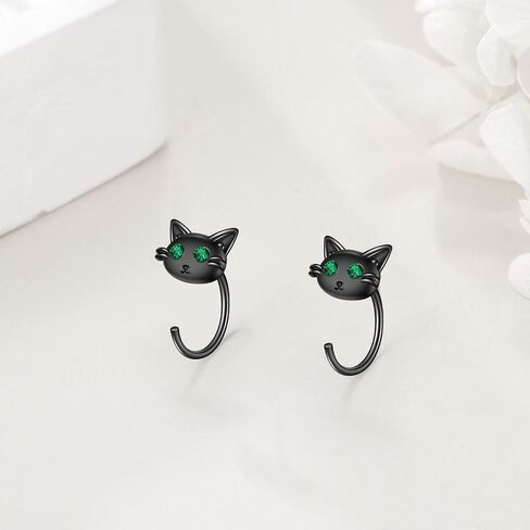 Black Cat Stud Earrings for Women 925 Sterling Silver Cat Earrings for Girls Black Cat Gifts Cat Jewelry Hypoallergenic in Saudi Arabia