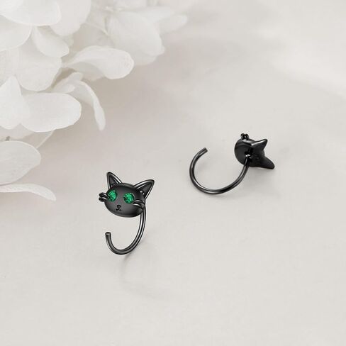Black Cat Stud Earrings for Women 925 Sterling Silver Cat Earrings for Girls Black Cat Gifts Cat Jewelry Hypoallergenic in Saudi Arabia