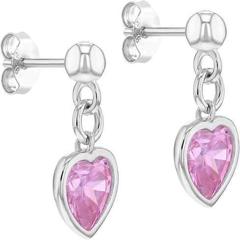 925 Sterling Silver Pink Cubic Zirconia Heart Ball Stud Dangle Earrings For Girls & Preteens- Delicate Safety Back Stud Earrings For Toddlers, Little Girls & Preteens in Saudi Arabia
