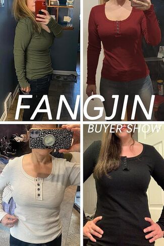 FANGJIN ملابس علوية نسائية باللون الأحمر الداكن بأكمام طويلة قميص نسائي بأزرار للأسفل وأكمام طويلة قمصان هينلي للنساء تي شيرت سترات عصرية مقاس XL in Saudi Arabia