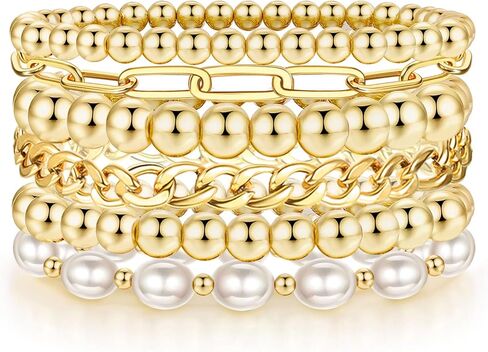 Sundurich Gold Beaded Bracelets for Women Baroque Pearl Stackable Stretch Bead Ball Bracelet Gold Bangles Stretchable Bracelets Jewelry in Saudi Arabia