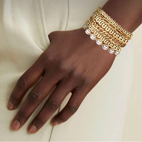 Sundurich Gold Beaded Bracelets for Women Baroque Pearl Stackable Stretch Bead Ball Bracelet Gold Bangles Stretchable Bracelets Jewelry in Saudi Arabia