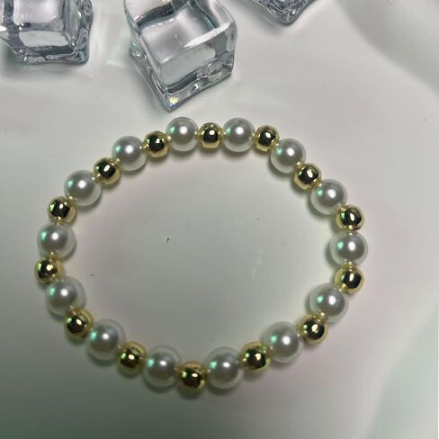 Sundurich Gold Beaded Bracelets for Women Baroque Pearl Stackable Stretch Bead Ball Bracelet Gold Bangles Stretchable Bracelets Jewelry in Saudi Arabia