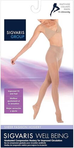 جوارب طويلة أنيقة للسيدات من SIGVARIS - ضغط وزن 15-20 مم زئبقي - جوارب شفافة غير قابلة للانزلاق للارتداء اليومي المريح - أسود in Kuwait