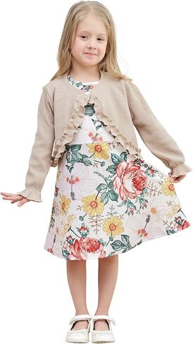 فستان YIJODM للفتيات الصغيرات مع سترة صوفية مكونة من قطعتين من ملابس البنات فستان زهري وأكمام طويلة in Kuwait