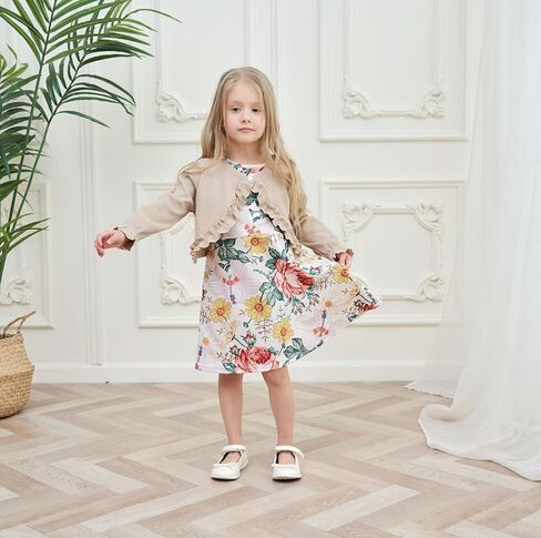 فستان YIJODM للفتيات الصغيرات مع سترة صوفية مكونة من قطعتين من ملابس البنات فستان زهري وأكمام طويلة in Kuwait