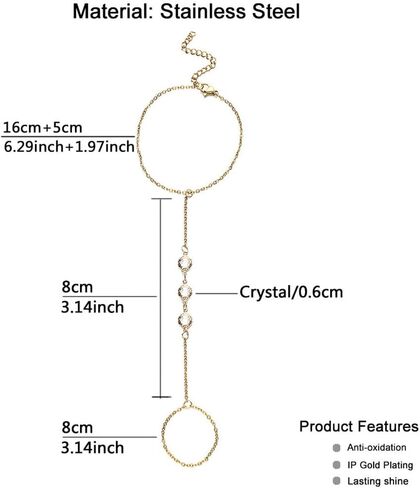 WangGao Stainless Steel Slave Chain Ring Bracelet Hand Harness Bracelet for Women,Adjustable Wrist Length Elegant Finger Jewelry for Girls in Kuwait