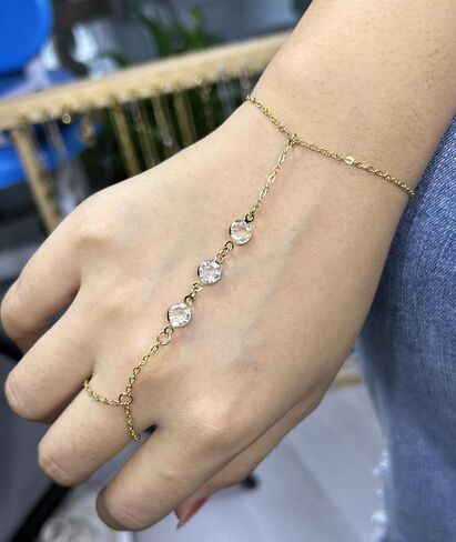 WangGao Stainless Steel Slave Chain Ring Bracelet Hand Harness Bracelet for Women,Adjustable Wrist Length Elegant Finger Jewelry for Girls in Kuwait