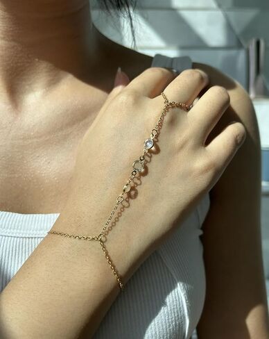 WangGao Stainless Steel Slave Chain Ring Bracelet Hand Harness Bracelet for Women,Adjustable Wrist Length Elegant Finger Jewelry for Girls in Kuwait