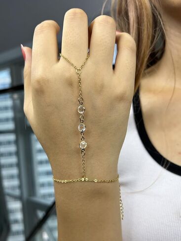 WangGao Stainless Steel Slave Chain Ring Bracelet Hand Harness Bracelet for Women,Adjustable Wrist Length Elegant Finger Jewelry for Girls in Kuwait