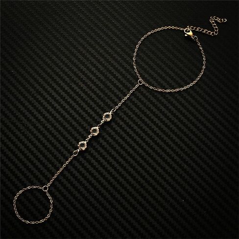 WangGao Stainless Steel Slave Chain Ring Bracelet Hand Harness Bracelet for Women,Adjustable Wrist Length Elegant Finger Jewelry for Girls in Kuwait