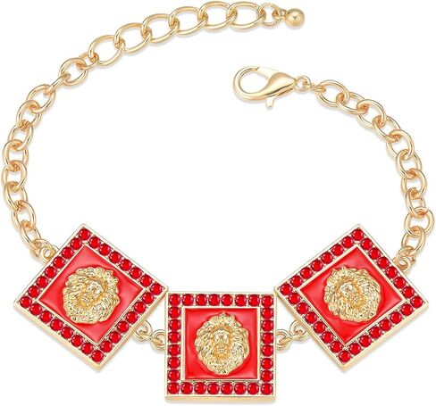 سوار نسائي بسلسلة مربوطة على شكل رأس أسد ذهبي، حيوان لطيف، سباركلي، هيب هوب، ملون، كريستال، مينا، مجوهرات الحفلات in Saudi Arabia