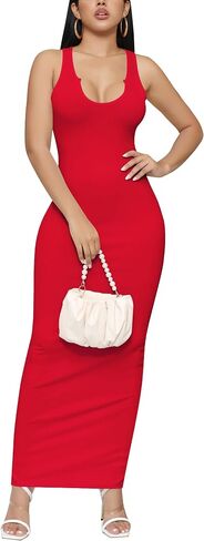 Bamulu المرأة مثير Bodycon تانك القمم فستان طويل ماكسي Racerback الصيف عادية سليم صالح فستان الشمس بلا أكمام صالة الأساسية 2024 in Kuwait