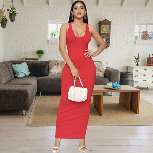Bamulu المرأة مثير Bodycon تانك القمم فستان طويل ماكسي Racerback الصيف عادية سليم صالح فستان الشمس بلا أكمام صالة الأساسية 2024 in Kuwait
