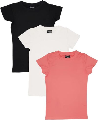 MISS POPULAR Girls 3-Pack تيشيرتات قصيرة الأكمام من الجلد السويدي فائقة النعومة باللون الأبيض والأسود والوردي|المقاسات 7-16 in Saudi Arabia