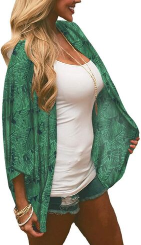 شنوي كارديجان كيمونو شيفون فضفاض خفيف الوزن مطبوع عليه زهور للنساء بأكمام قصيرة للارتداء على الشاطئ in Kuwait
