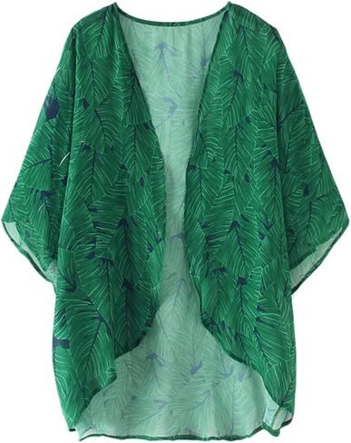 شنوي كارديجان كيمونو شيفون فضفاض خفيف الوزن مطبوع عليه زهور للنساء بأكمام قصيرة للارتداء على الشاطئ in Kuwait