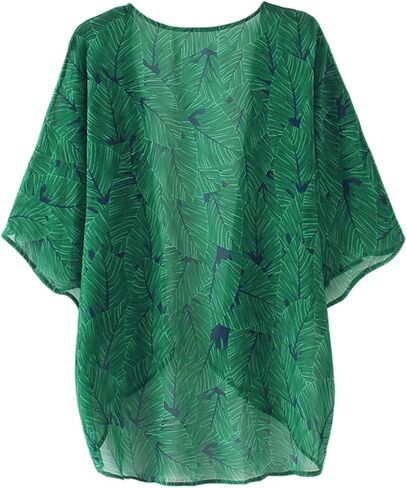 شنوي كارديجان كيمونو شيفون فضفاض خفيف الوزن مطبوع عليه زهور للنساء بأكمام قصيرة للارتداء على الشاطئ in Kuwait