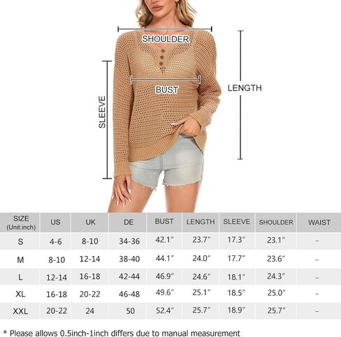 MINTLIMIT Women's Crochet Tops Long Sleeve Hollow Out Bathing Suit Cover Ups Swimsuit Coverup Beach Bikini Knit Sweater in Saudi Arabia