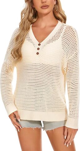 MINTLIMIT Women's Crochet Tops Long Sleeve Hollow Out Bathing Suit Cover Ups Swimsuit Coverup Beach Bikini Knit Sweater in Saudi Arabia