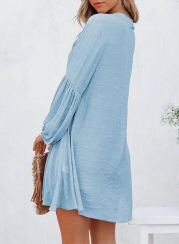 Astylish Womens Sexy V Neck Cover Up Long Sleeve Button Down Shirts Dresses in Kuwait