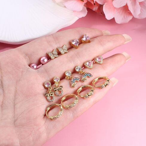 ORAZIO 8 أزواج لطيف برغي أقراط للنساء egirls 316L الفولاذ المقاوم للصدأ تشيكوسلوفاكيا القلب هوب أقراط اللؤلؤ فراشة المسمار الخلفي مسمار القرط متعدد الألوان الأذن ثقب الأزرار مجموعة in Kuwait