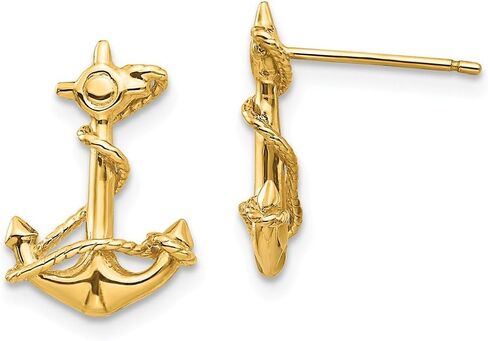 Solid 14K Yellow Gold 3-D Anchor Rope Post Earrings in Saudi Arabia
