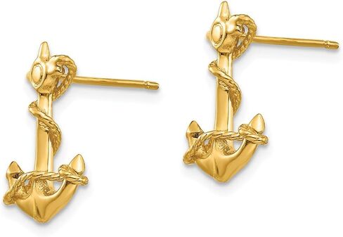 Solid 14K Yellow Gold 3-D Anchor Rope Post Earrings in Saudi Arabia
