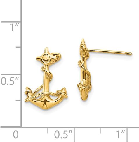 Solid 14K Yellow Gold 3-D Anchor Rope Post Earrings in Saudi Arabia