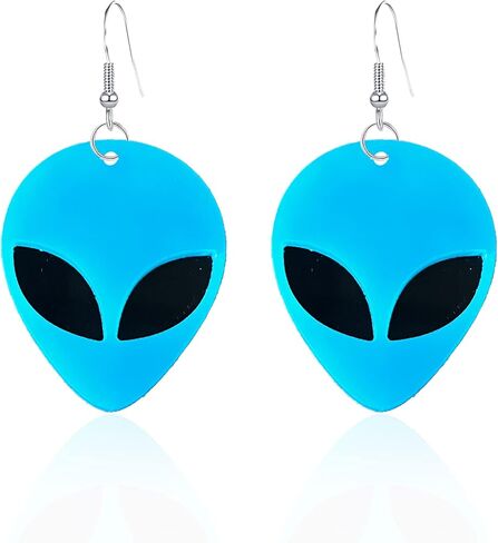 Just Follow Acrylic Punk Green Alien Face Dangle Earrings Big Eye Space Aliens Statement Drop Earrings Stainless Steel Rave Earrings in Kuwait