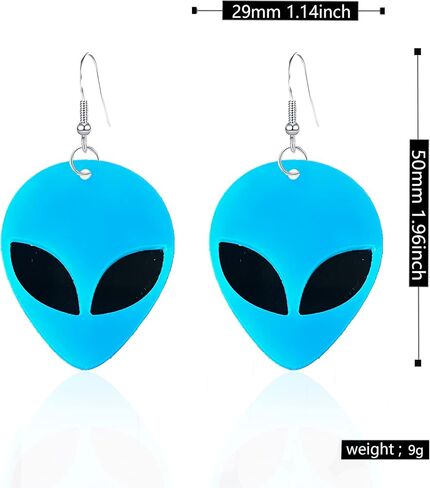 Just Follow Acrylic Punk Green Alien Face Dangle Earrings Big Eye Space Aliens Statement Drop Earrings Stainless Steel Rave Earrings in Kuwait