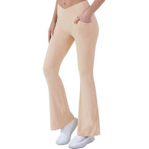 Cicendy Women Flare Leggings with Side Pockets,Crossover Yoga Pants Bootleg High Waisted Stretchy Control Gym Workout Pants
