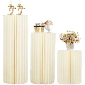 uyoyous 3PCS Cylinder Stands for Party,Cake Cylinder Tables Pedestal Stand with Acrylic Plate,White Round Foldable Cylinder for Display Cake Table Stand Floor Plant Tables for Wedding Birthday Decor