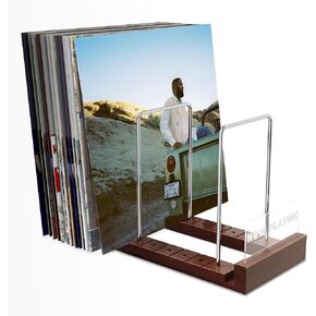 Now Playing Vinyl Record Stand, 50 LPs Vinyl Record Storage, Solid Wood Vinyl Record Holder with Non-Slip & Anti-Scratch Pads, Albums Storage Organizer Rack for Vinyl Record Display