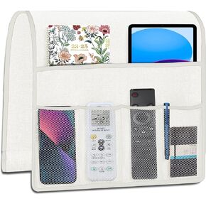 حامل جهاز التحكم عن بعد من Joywell لكرسي الكرسي بذراعين ومسند الذراع ومنظم للأريكة وكرسي بذراعين مع 6 جيوب لتخزين المجلات والكمبيوتر اللوحي والهاتف والآيباد وجيوب شبكية، أبيض in Kuwait