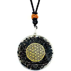 Amazing Gemstone Shungite Round Orgonite Pendant Necklace for Protection - Powerful Orgone Pendant for Men, Women and Kids (Flower of Life)