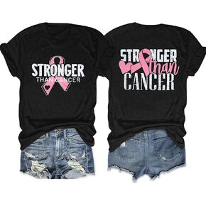 Cancer Shirt Women Breast Cancer Shirts Pink Ribbon Breast Cancer Awareness T-Shirts Stronger Than Cancer Short Sleeve Tops