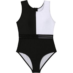 SweatyRocks Girl's One Piece Bathing Suit Color Block Scoop Neck Monokini Swimsuit