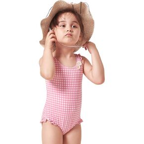 Julysand Toddler Girls One Piece Skirt Swimsuit Pink and White Striped 3D Flower Ruffled Swimwear Dress