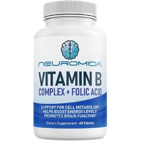 Vitamin B Complex and Folic Acid Contains All B Vitamins, Advanced Formula, Brain & Cognitive Support, Energy & Metabolism, Heart Health, 60 Tablets in Saudi Arabia