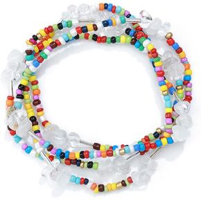 Urieo African Shell Elastic Waist Beads Chain Colorful Stretchy Belly Bead Layered Beaded Bikini Beach Party Waist Chains Body Jewelry for Women and Girls